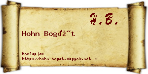 Hohn Bogát névjegykártya